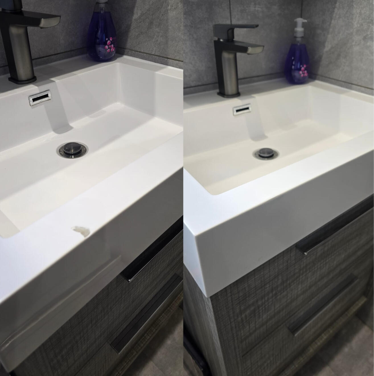 BEFORE AND AFTER PICTURES OF A COMPOSITE BATHROOM BASIN CHIP REPAIR BEFORE AND AFTER PICTURES OF A COMPOSITE BATHROOM BASIN CHIP REPAIR IN Bristol AIR BNB