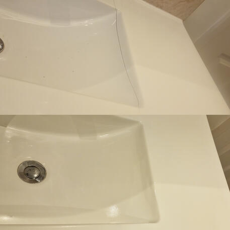 Giant crack on Porcelain sink repaired and restored in Bristol