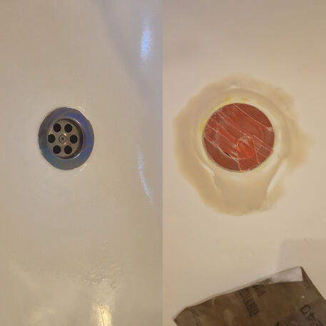 Bathtub plug had rusty chips. The bath was repaired in Bristol