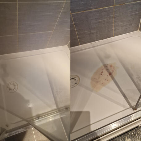 Stone resin shower tray cracked - repaired by glossy Baths in Bristol