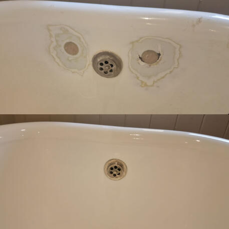 Cast iron roll top bath. Tap holes filled in and made to look invisible