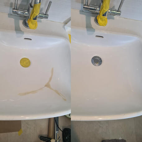 Huge crack in a ceramic sink repaired in Bristol hotel
